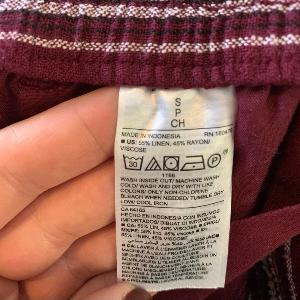 NWOT Old Navy Linen Blend Striped Pants Maroon Burgundy Pull-on Women’s Small - Picture 8 of 9